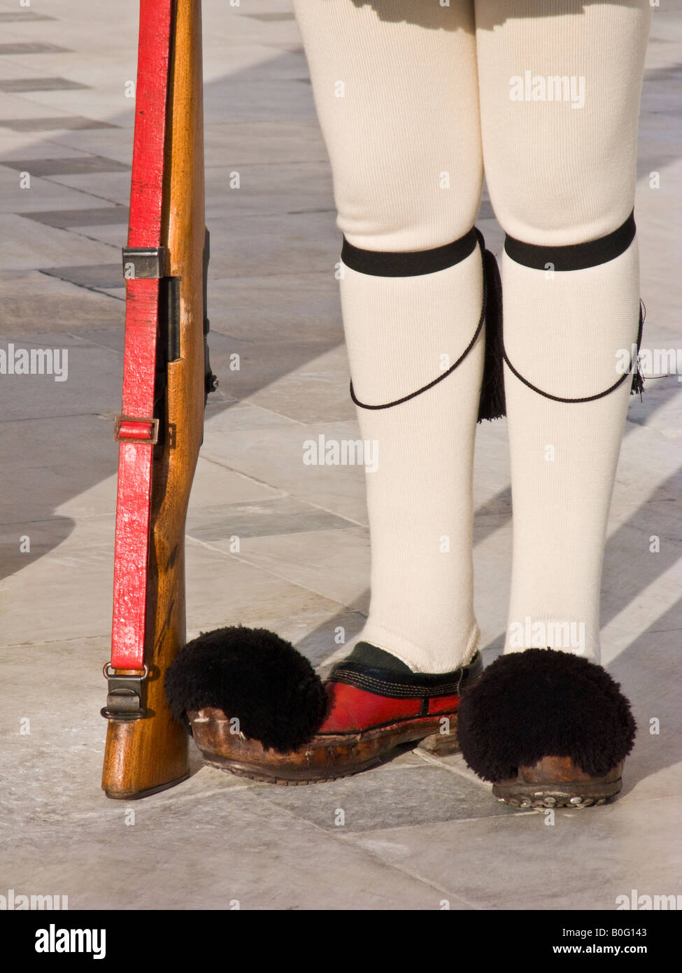 Beine und Gewehr Evzone Garde, griechische Parlament, Athen Stockfoto