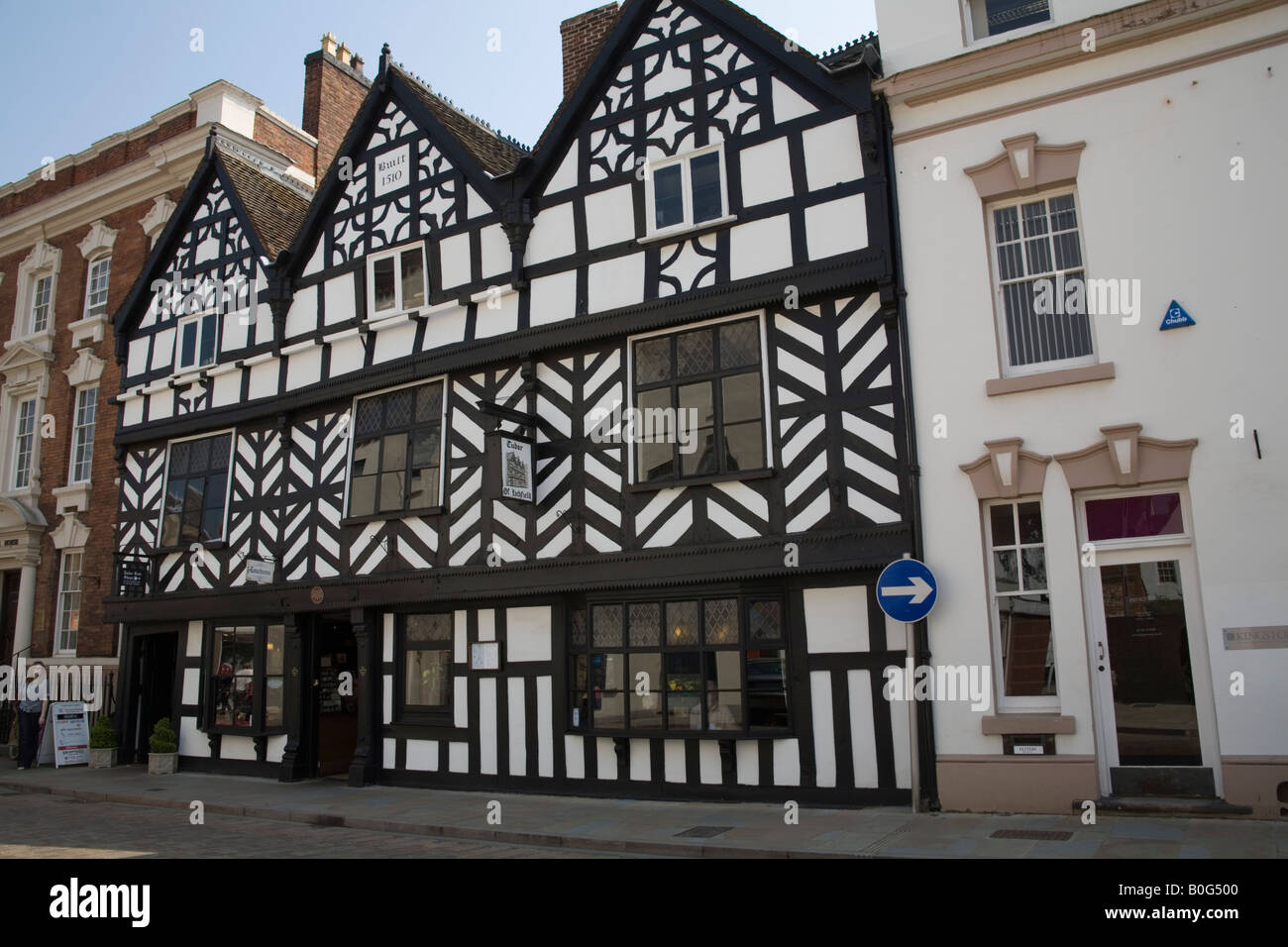Lichfield Staffordshire UK Tudor Cafe und Restaurant in Bohrung Street befindet sich in ein wunderbares Beispiel der Tudor-Architektur Stockfoto