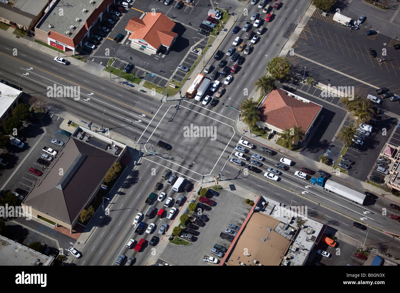 Luftaufnahmen über vier-Wege-Kreuzung Los Angeles, Kalifornien Stockfoto