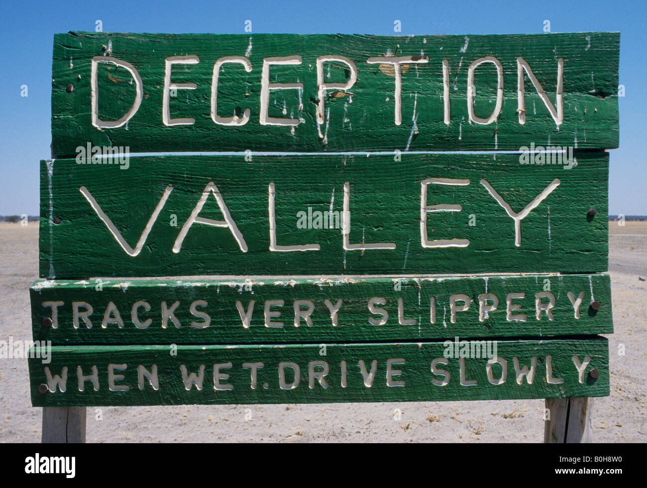 Zeichen: "Deception Valley", Central Kalahari Game Reserve, Botswana, Afrika Stockfoto