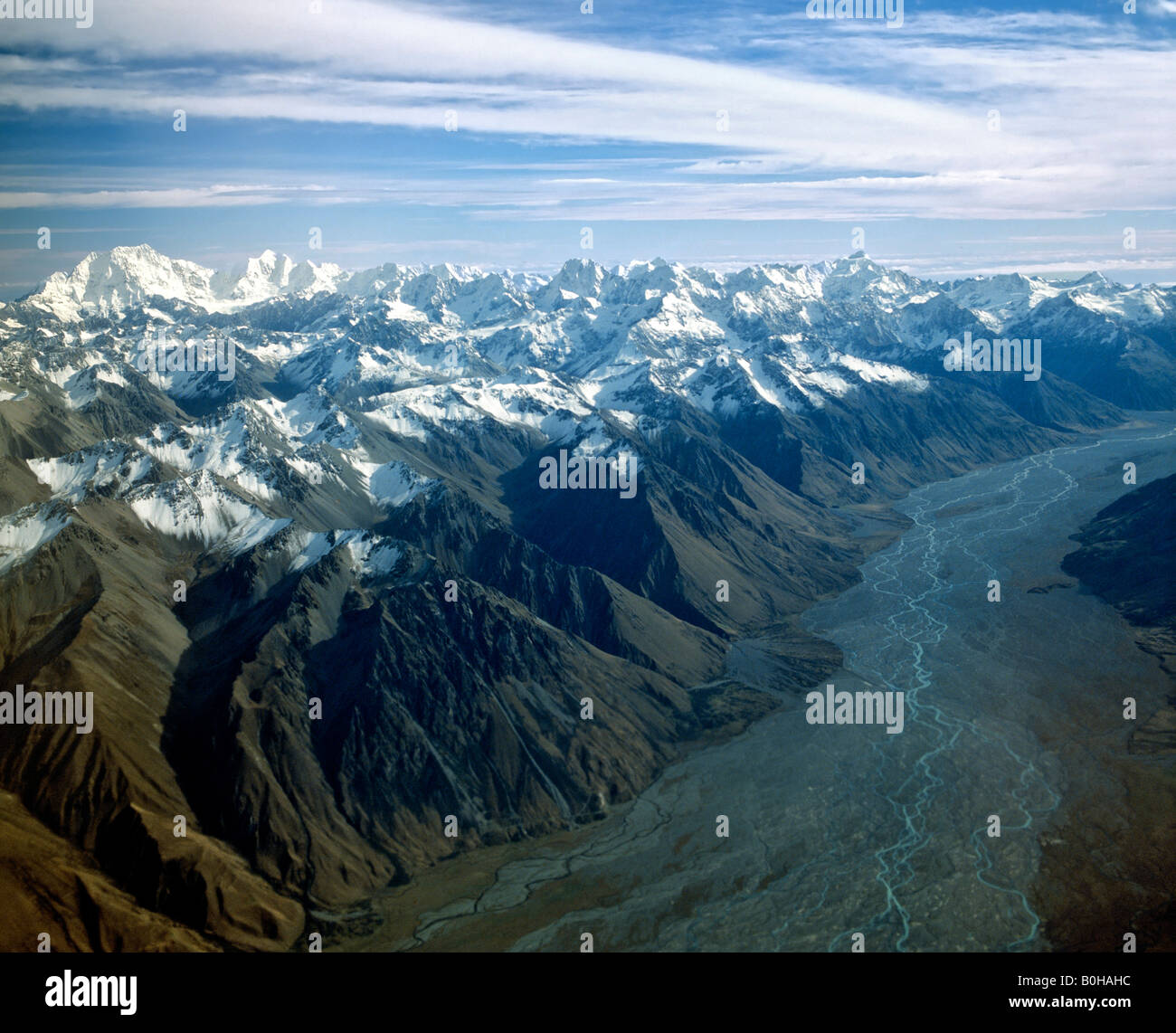 Mt. Aoraki Mount Cook und Mount Tasman, Luftaufnahme, Nordseite, Aoraki/Mount Cook National Park, Südalpen, Südinsel, Stockfoto