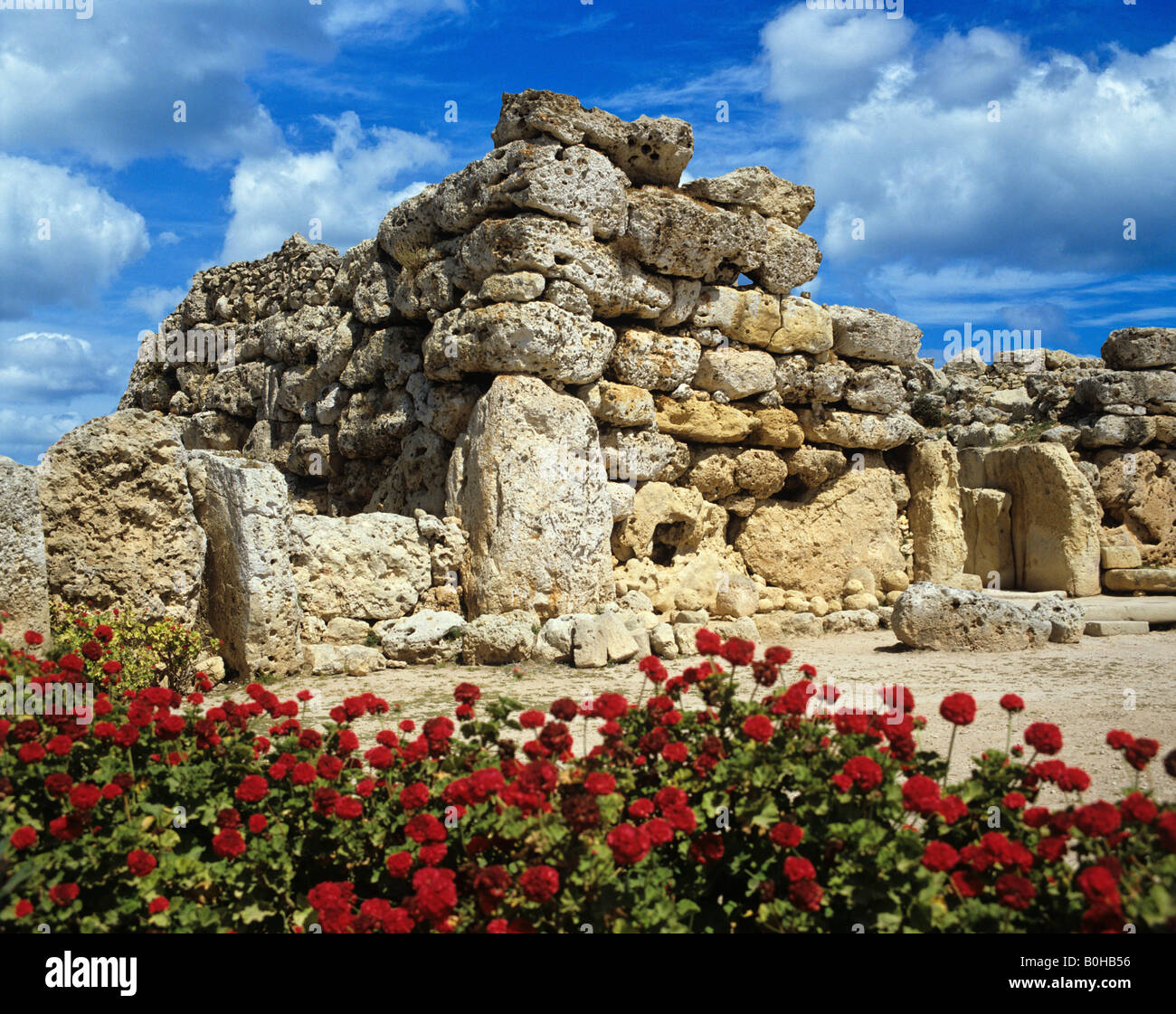 Ggantija megalitischen Tempel, Trilithons, Apsis, UNESCO-Weltkulturerbe, Gozo, Malta, mediterran Stockfoto