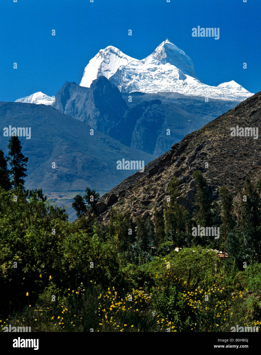Mt. Huandoy, Cordillera Blanca, Huandoy Massif, Anden, Peru, Südamerika Stockfoto