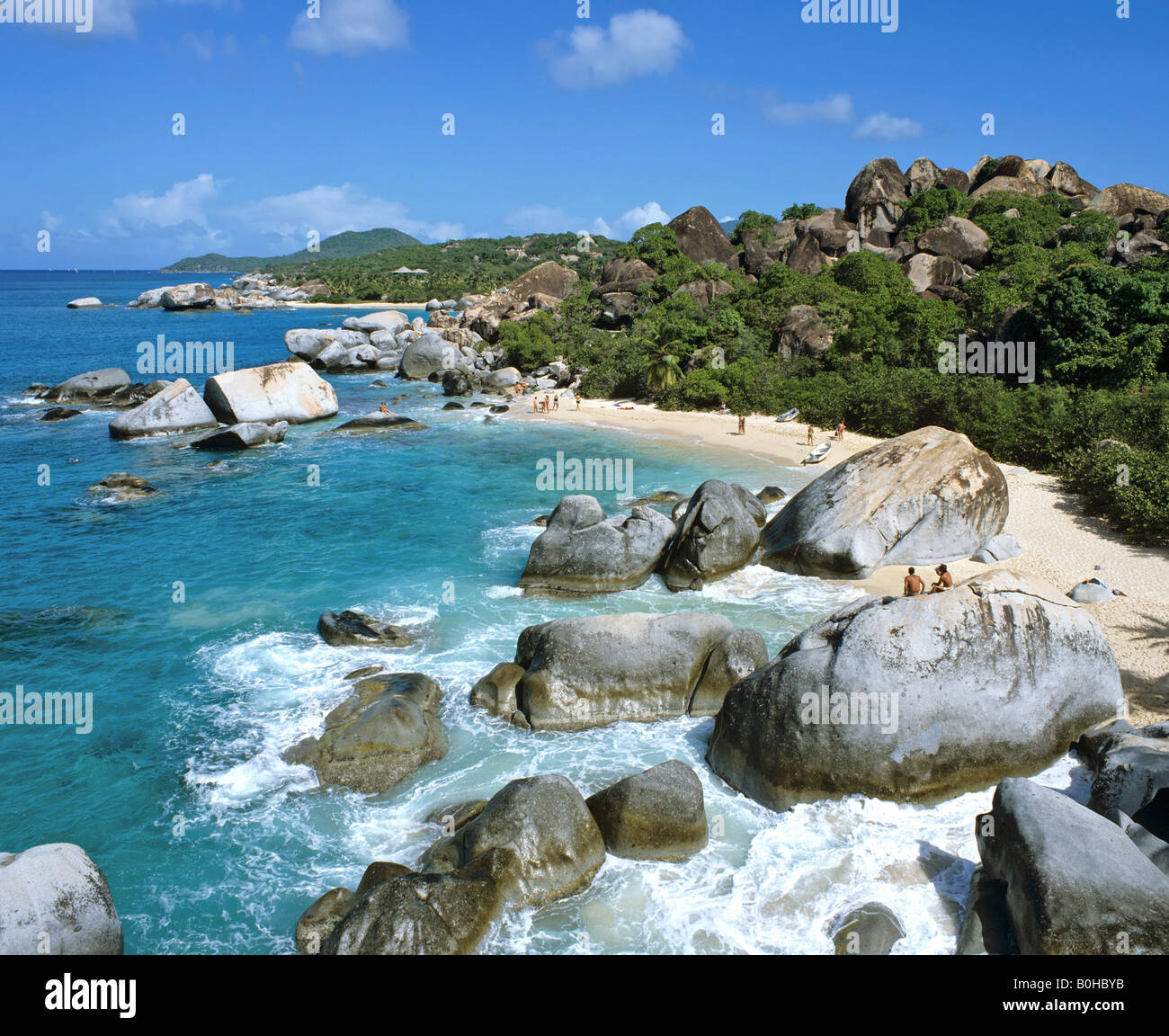 Felsen am Strand, Britische Jungferninseln, kleine Antillen, Caribbean Stockfoto