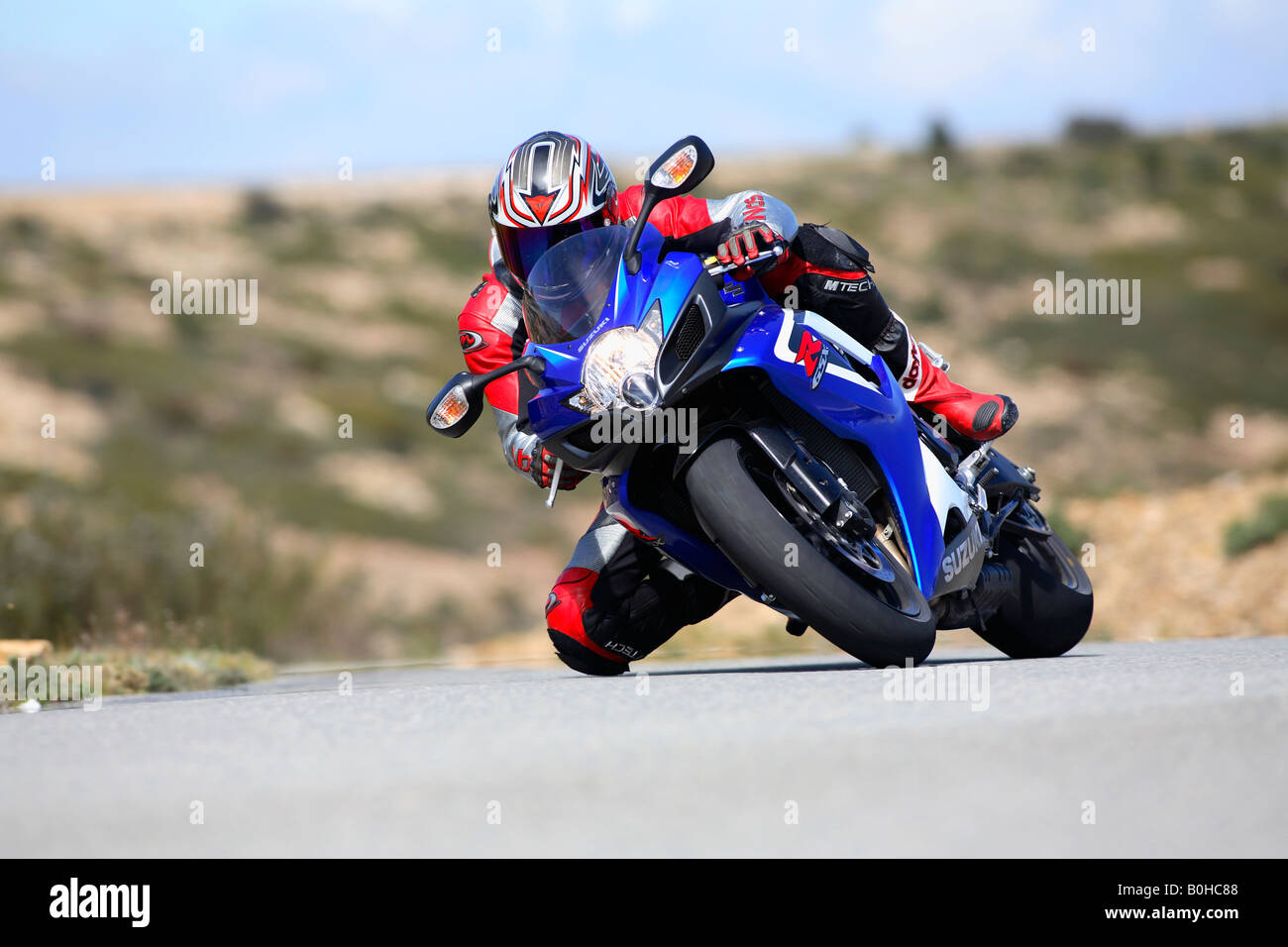 Motorradfahrer, Suzuki GSX-R 750 Stockfoto