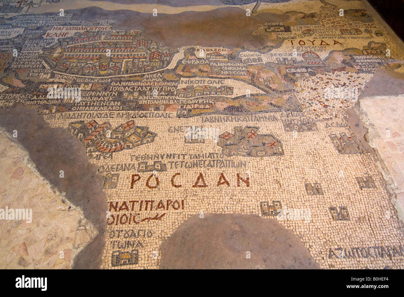 Karte von Madaba gemacht von Mosaiken in der Basilika St. Georg, Madaba, Jordanien, Naher Osten Stockfoto