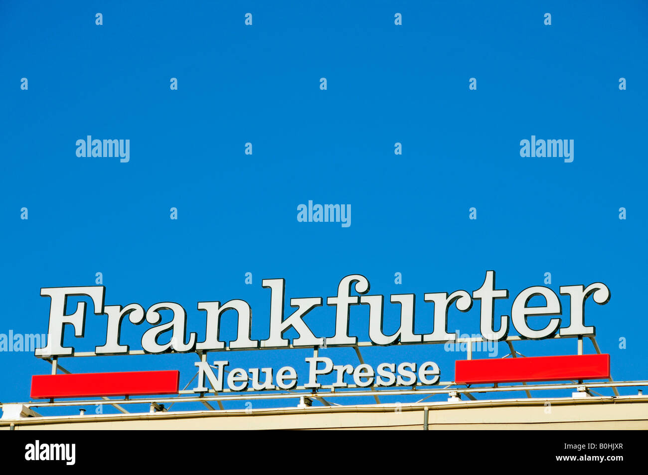 Frankfurter Neue Presse oder Frankfurter neue Presse Zeitung Gebäude Zeichen, Frankfurt, Hessen, Deutschland, Europa Stockfoto