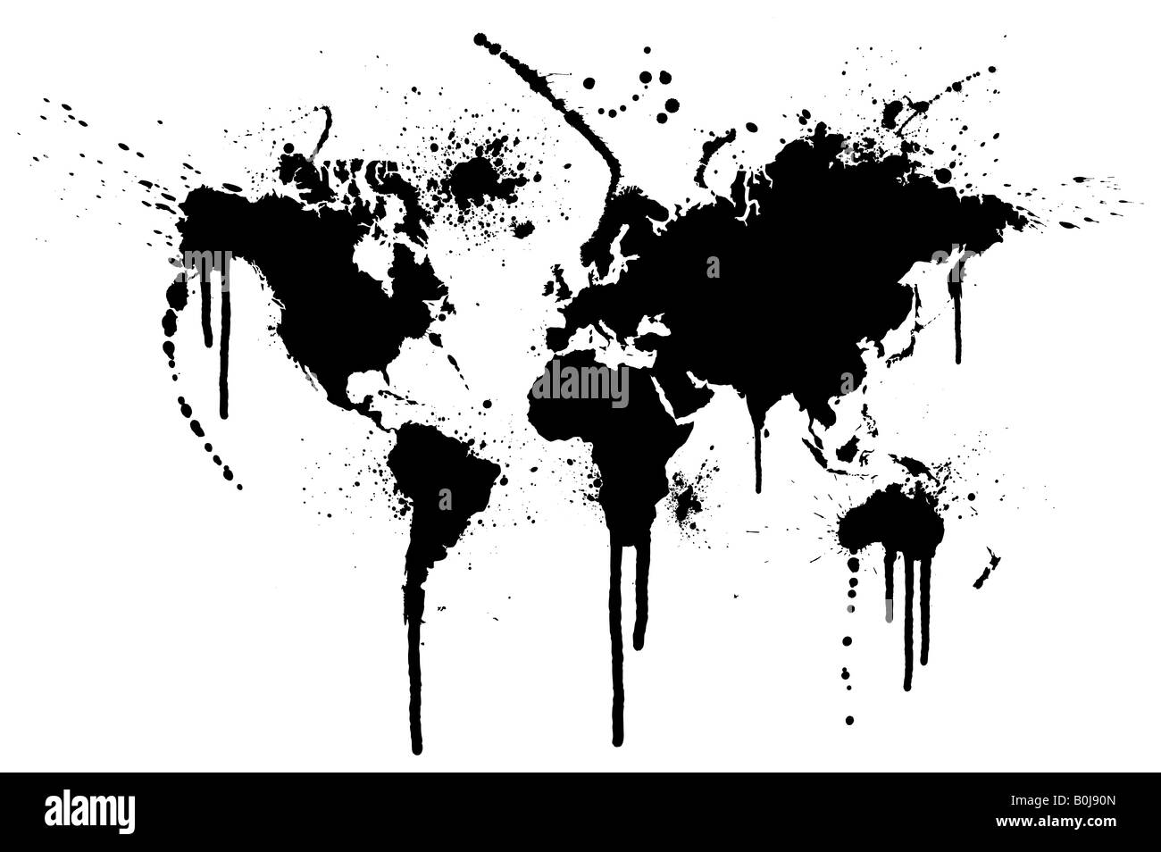 Welt Tinte Splatter Vektor Illustration ursprüngliche Welt Karte Spur mit Grunge Tinte spritzt Stockfoto