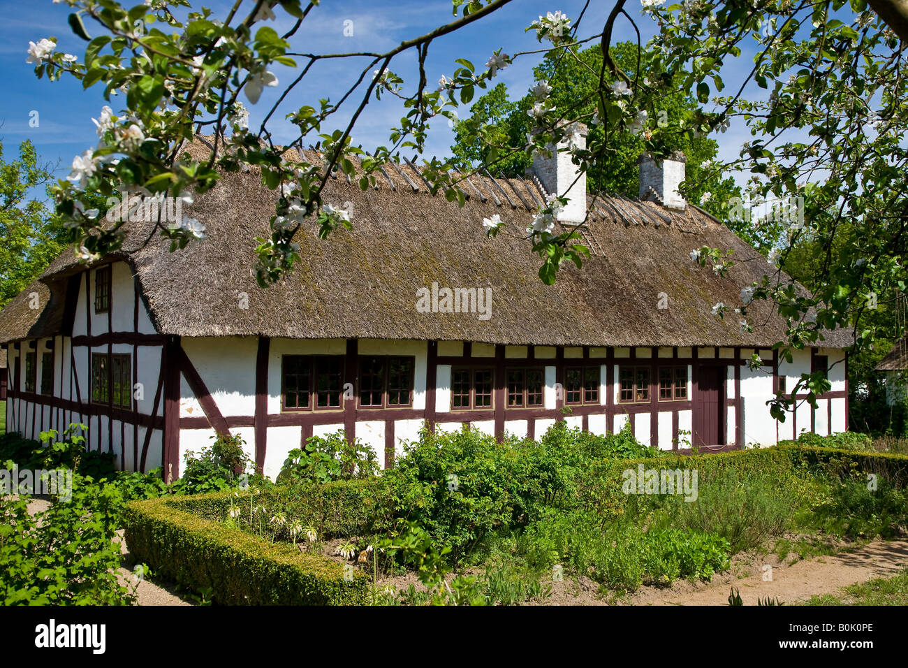 Altes Bauernhaus von der Gartenseite Stockfoto