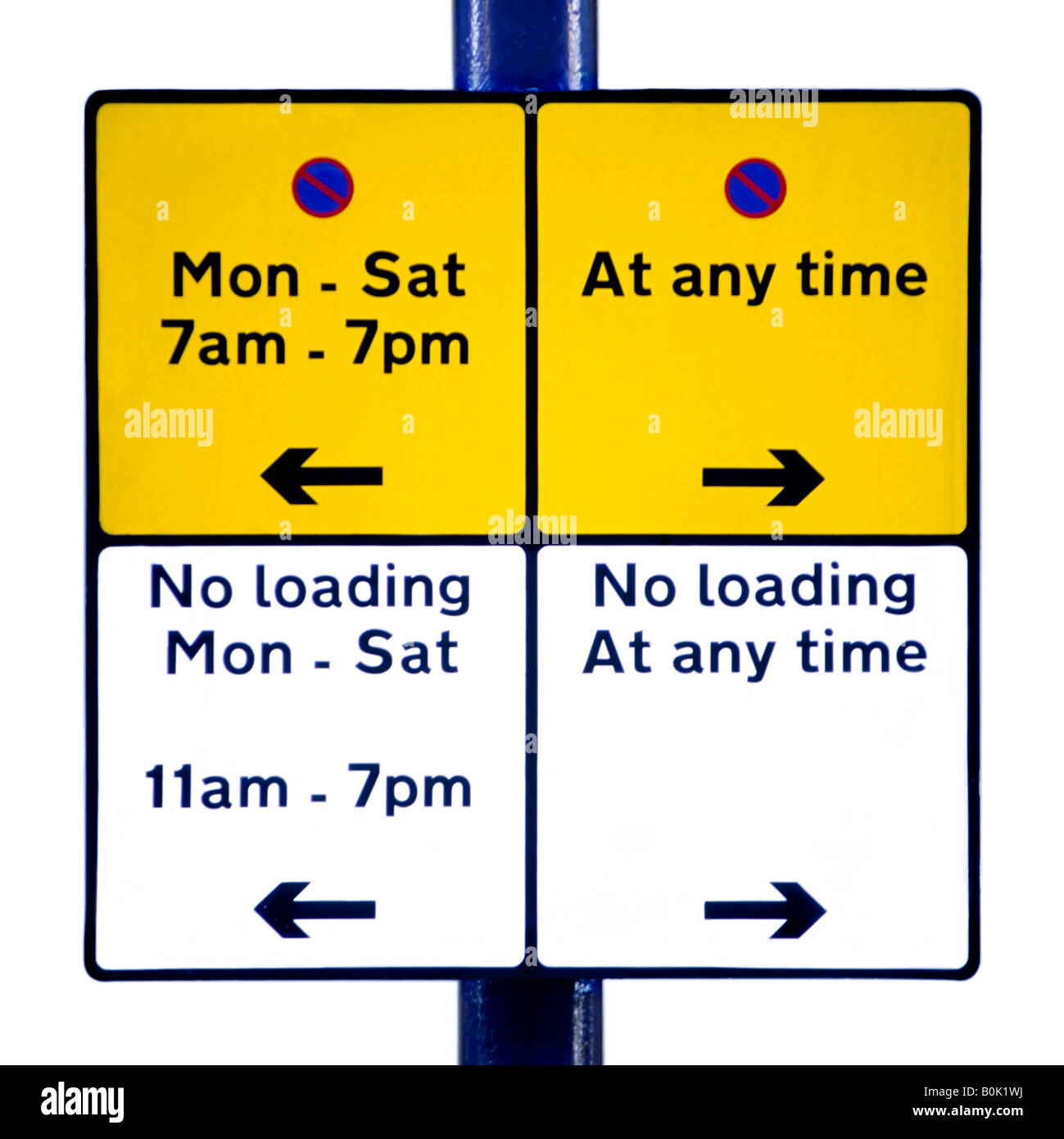 Eine komplizierte, keine Wartezeiten, Parkplätze oder laden melden Sie auf einem reinen weißen Hintergrund. Stockfoto