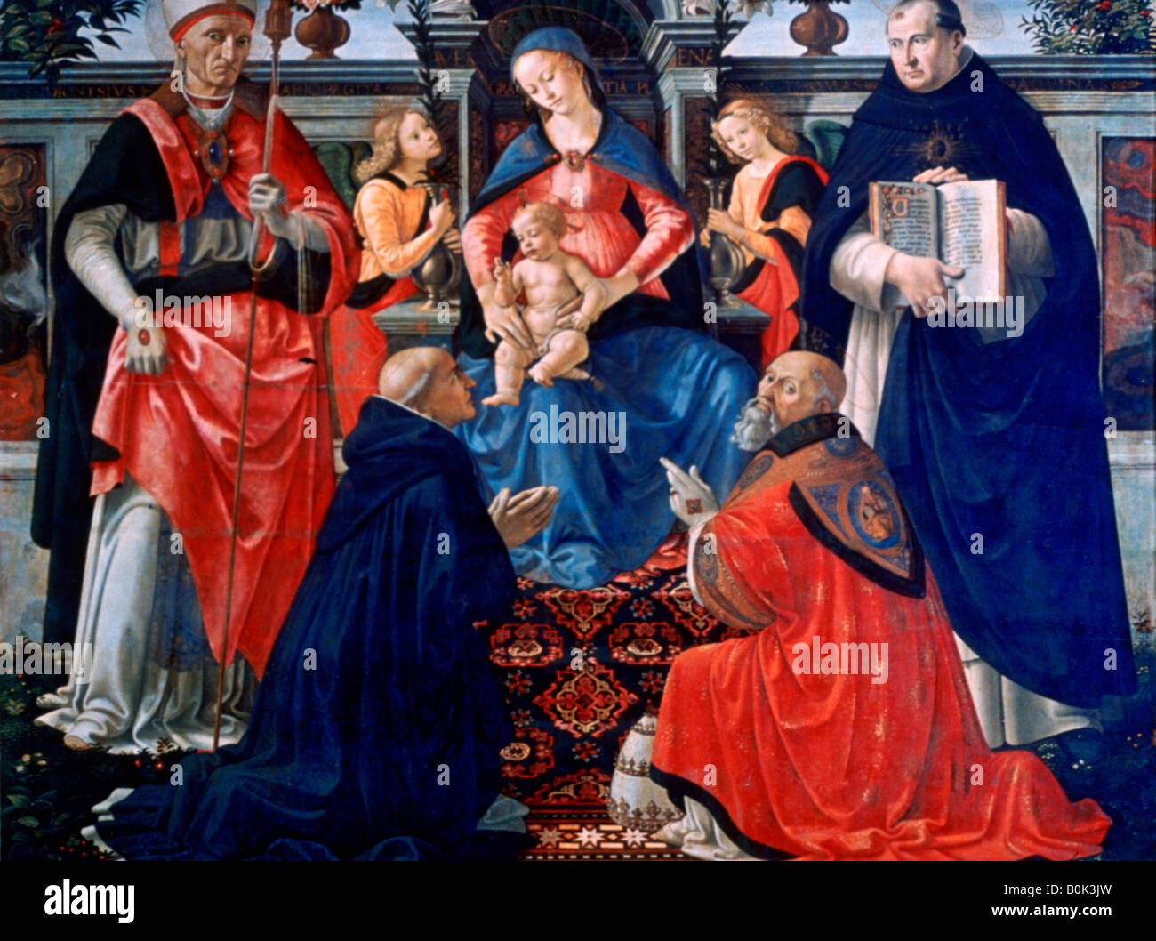 "Madonna mit Kind inthronisiert mit Heiligen, 1483. Künstler: Domenico Ghirlandaio Stockfoto