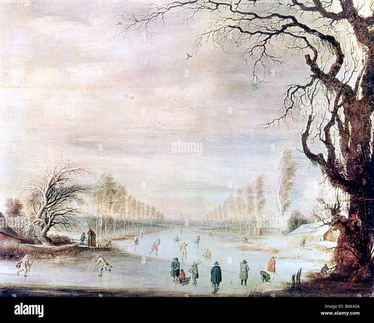 'Eine Winterlandschaft mit Schlittschuhläufern', c1606-1643. Künstler: Gysbrecht Leytens Stockfoto
