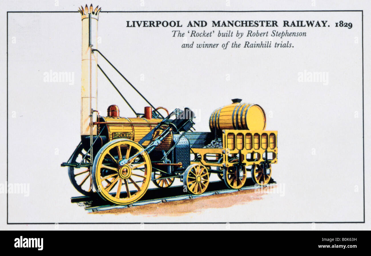 Die Rakete, Liverpool und Manchester Eisenbahn, 1829, (20. Jahrhundert). Künstler: unbekannt Stockfoto
