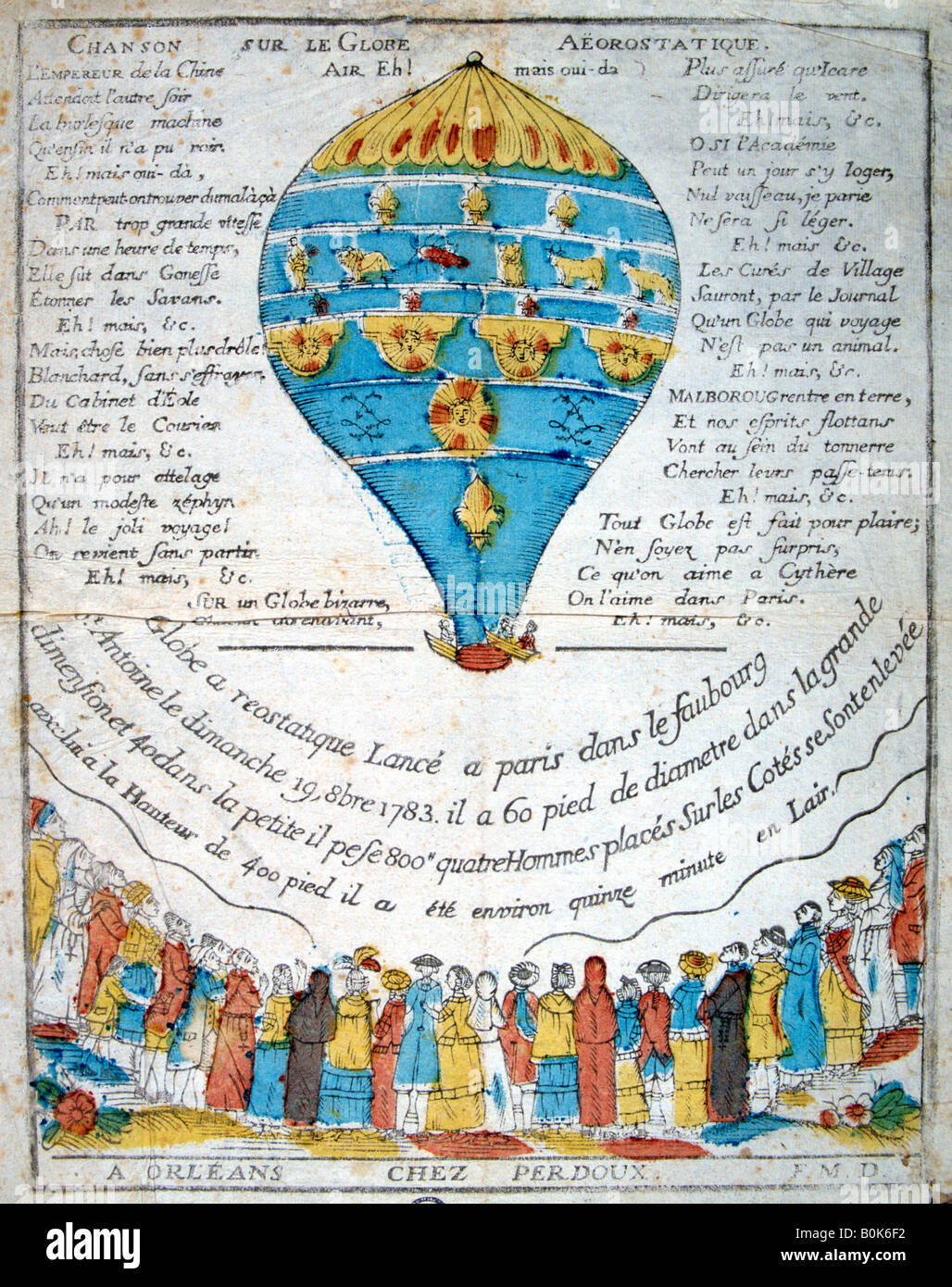 Lied auf der aerostatischen Kugel, aus dem 18. Jahrhundert. Künstler: unbekannt Stockfoto
