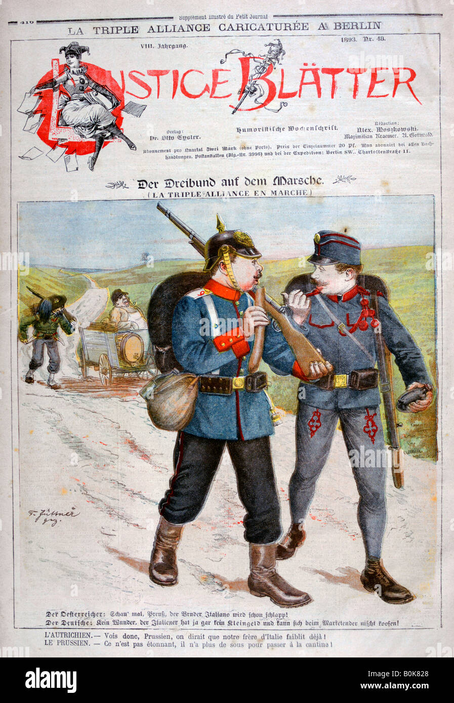 Eine Karikatur von den Dreibund in 'Bühnenstück Blatter"Magazin, 1893. Künstler: Henri Meyer Stockfoto