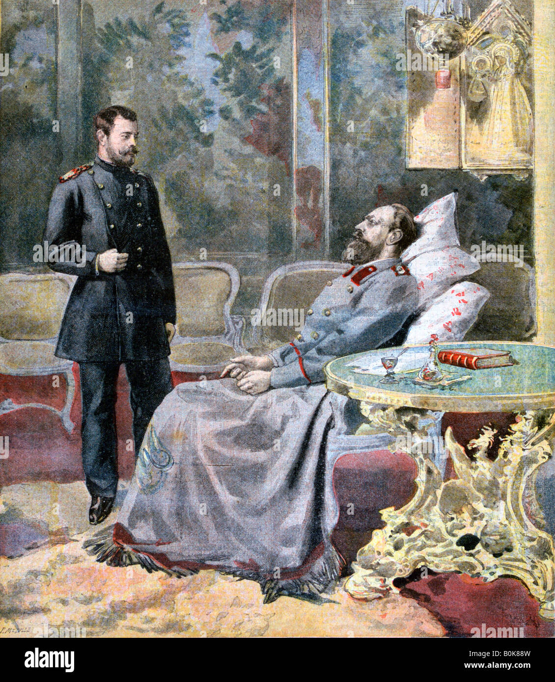 Das Tsarevich Nicholas und sein Vater Zar Alexander III von Rußland, 1894. Künstler: F Meaulle Stockfoto