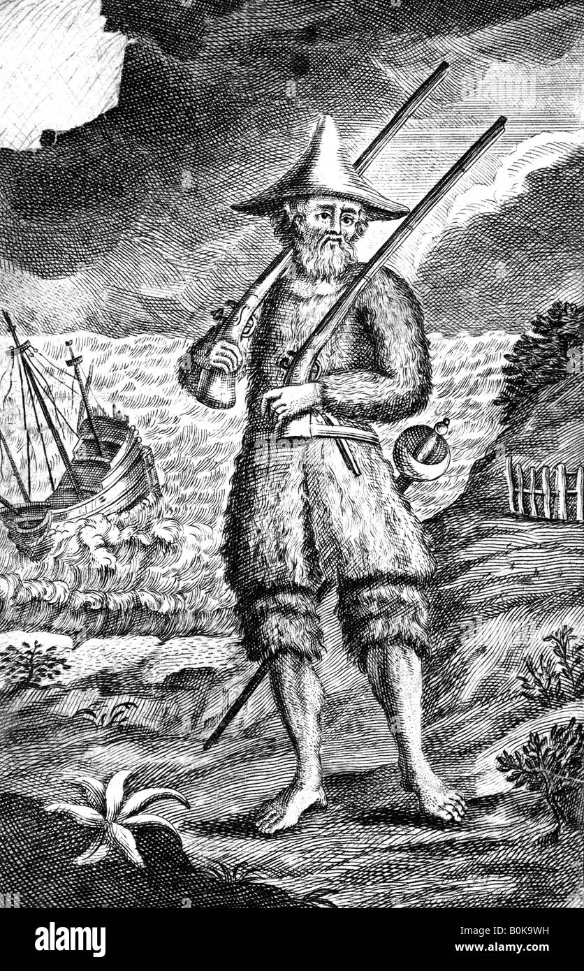 Robinson Crusoe, c1719. Künstler: unbekannt Stockfoto