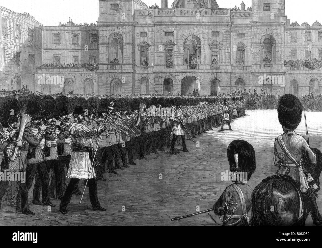 "Wachen trooping die Farben im St James Park am Geburtstag ihrer Majestät", 1875. Künstler: unbekannt Stockfoto