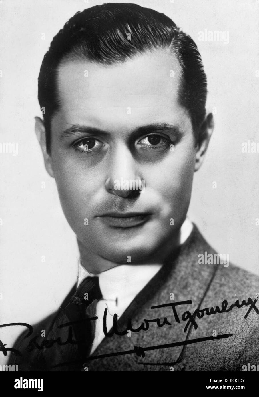 Robert Montgomery (1904-1981), US-amerikanischer Schauspieler und Regisseur, c 1930 s-c 1940er. Unterzeichnet Foto. Artist: Unbekannt Stockfoto