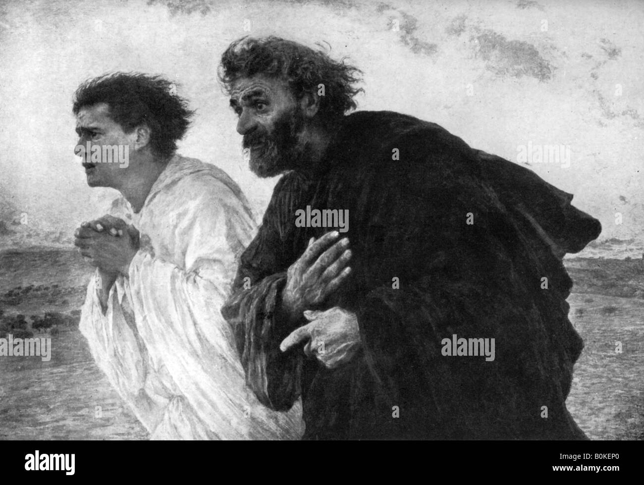 Die Apostel Petrus und Johannes am Morgen der Auferstehung, 1926 Künstler: Eugène Burnand Stockfoto