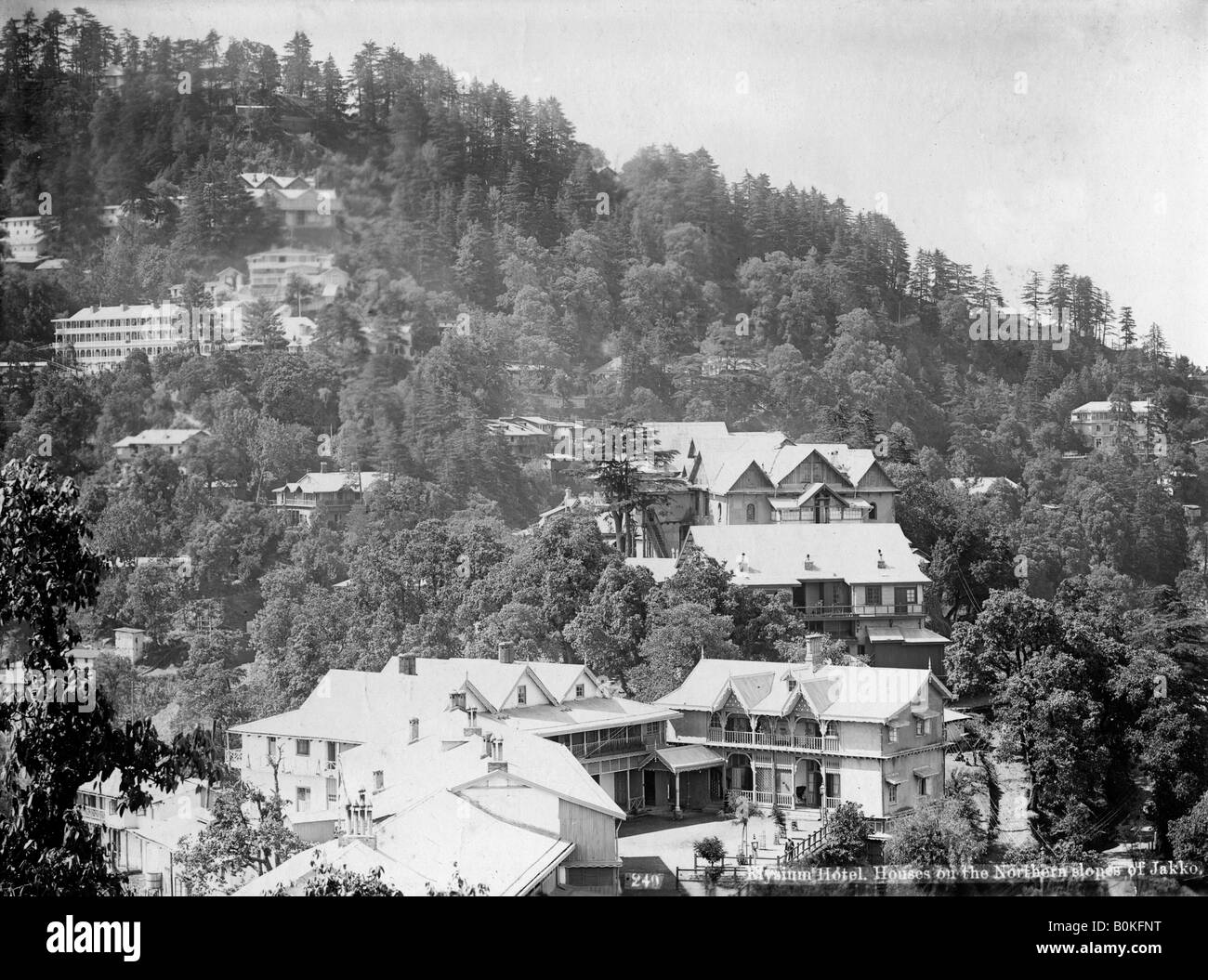 "Elysium Hotel, Häuser auf den nördlichen Hängen des Jakko', Shimla, Indien, aus dem frühen 20. Jahrhundert. Artist: Unbekannt Stockfoto