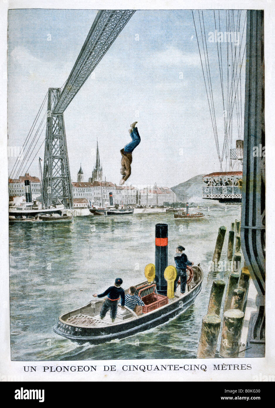 Person stürzt 55 Meter von Portside, Rouen, 1901. Künstler: unbekannt Stockfoto