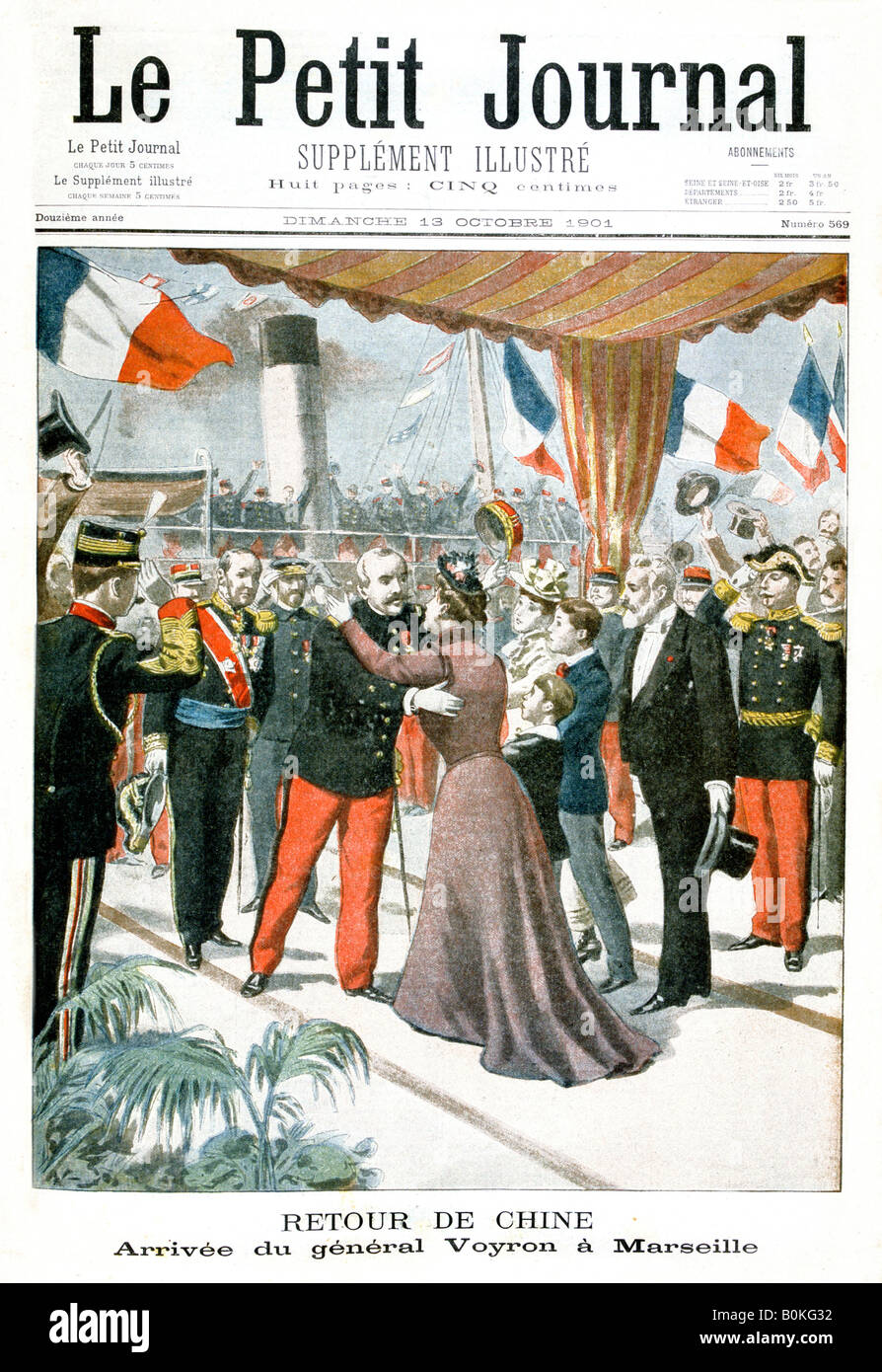 Ankunft der General Voyron in Marseille nach seiner Rückkehr aus China, 1901. Künstler: unbekannt Stockfoto