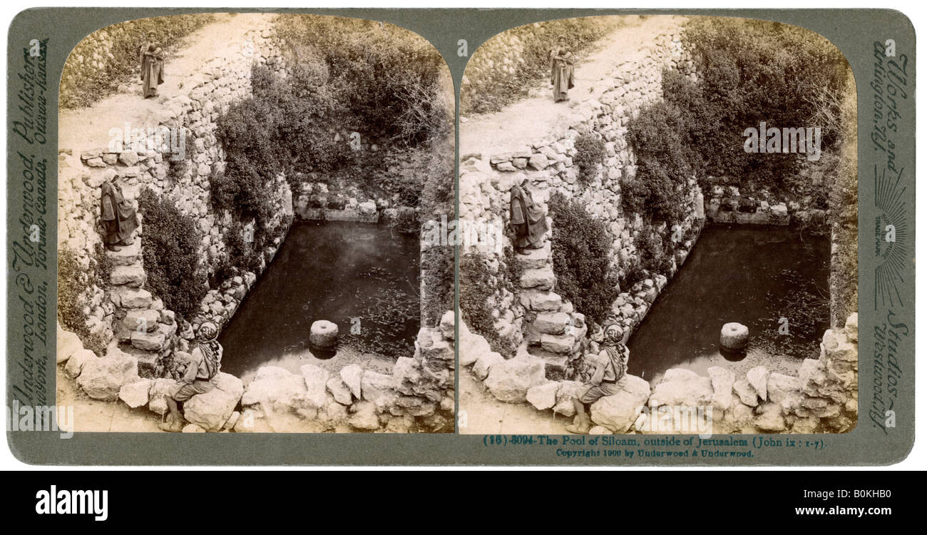 Der Teich Siloah, draußen vor Jerusalem, Palästina, 1900. Artist: Underwood & Underwood Stockfoto