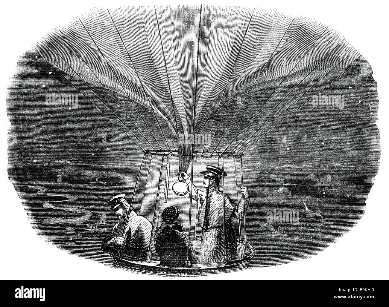 Der Nassau Ballon über Lüttich in der Nacht, 1836, (1886). Artist: Unbekannt Stockfoto