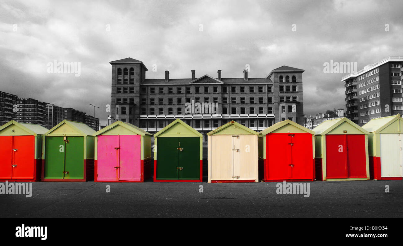 Brighton und Hove Beach Huts Stockfoto