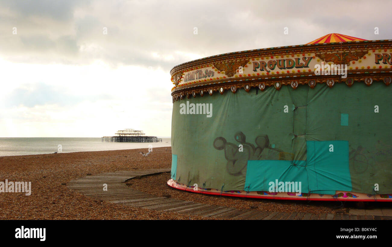 Karussell auf Brighton Beach Stockfoto