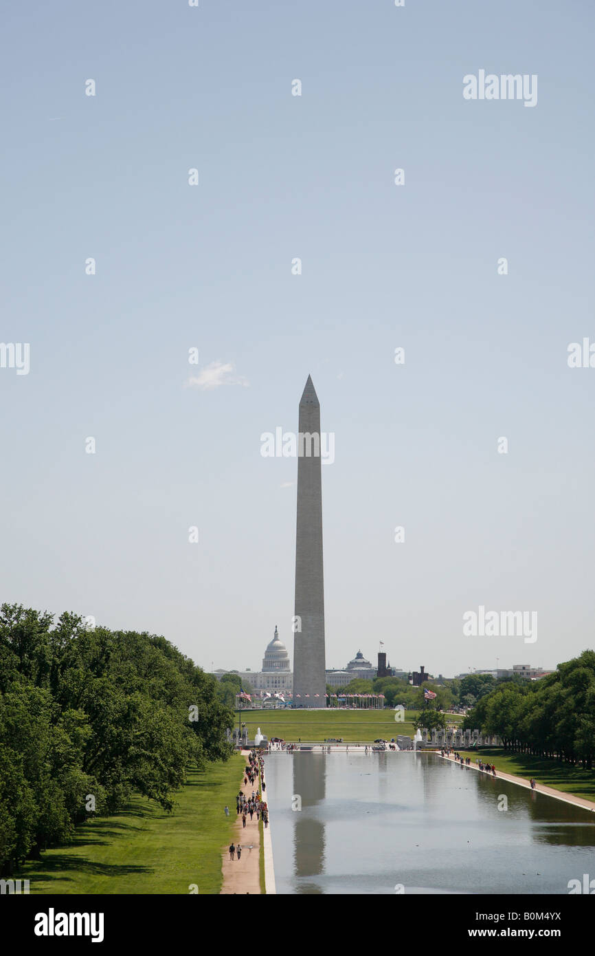 Washington Memorial und US Capitol, Blick vom Lincoln Memorial, Washington DC, USA Stockfoto