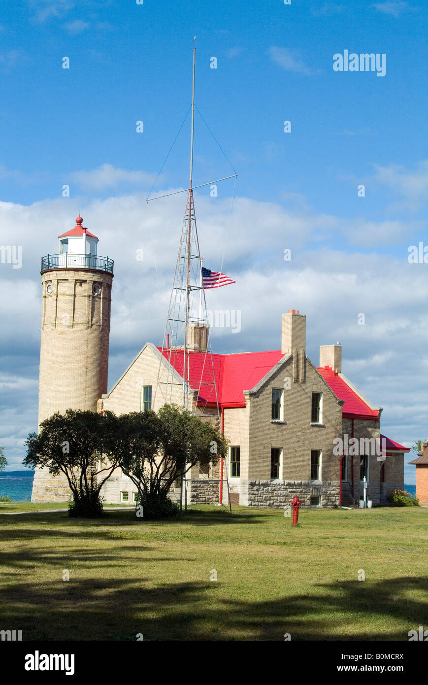 Alten Mackinac Point Lighthouse, Michigan, USA. Stockfoto