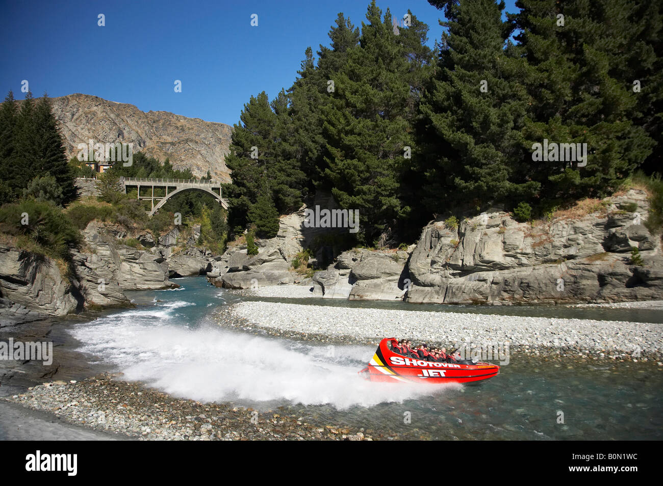 Shotover Jetboat Shotover River Queenstown, Südinsel Neuseeland Stockfoto