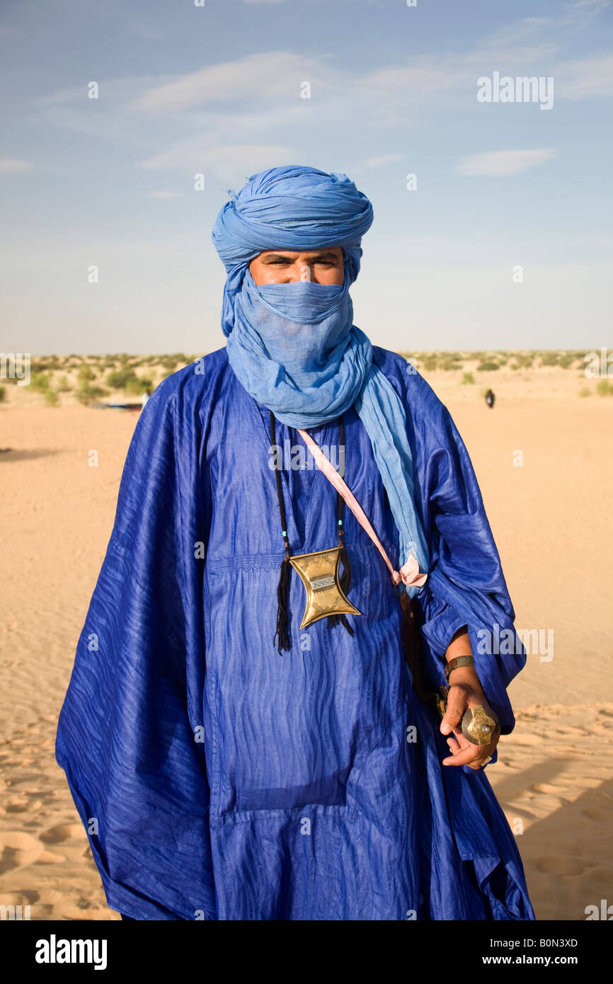 Tuareg-Führer, Indigo Timbuktu Mali Stockfoto