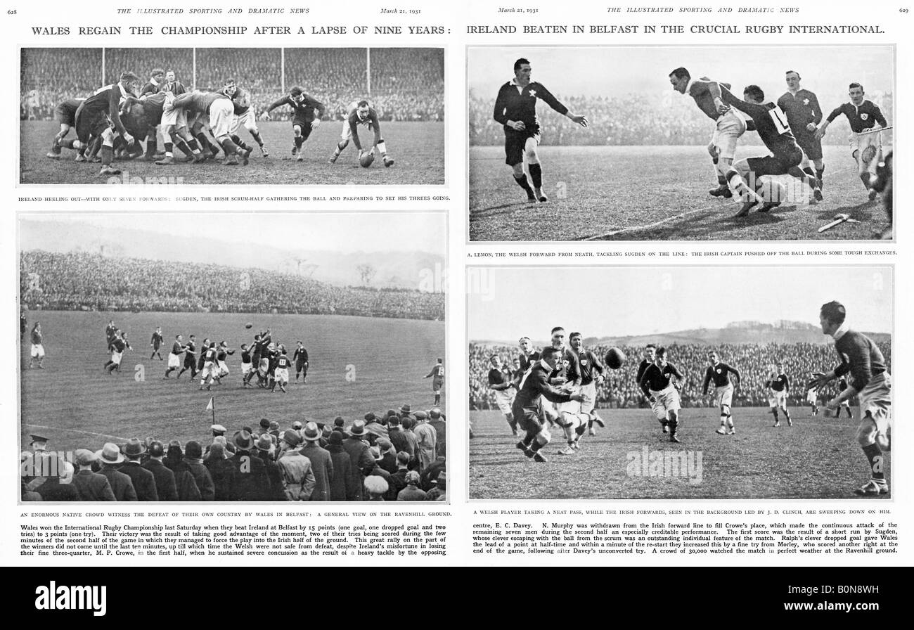 Irland V Wales 1931 Magazin Ausbreitung von Wales gewann 15 3 5 Nations Rugby Championship im Jahre 1931 zu gewinnen Stockfoto