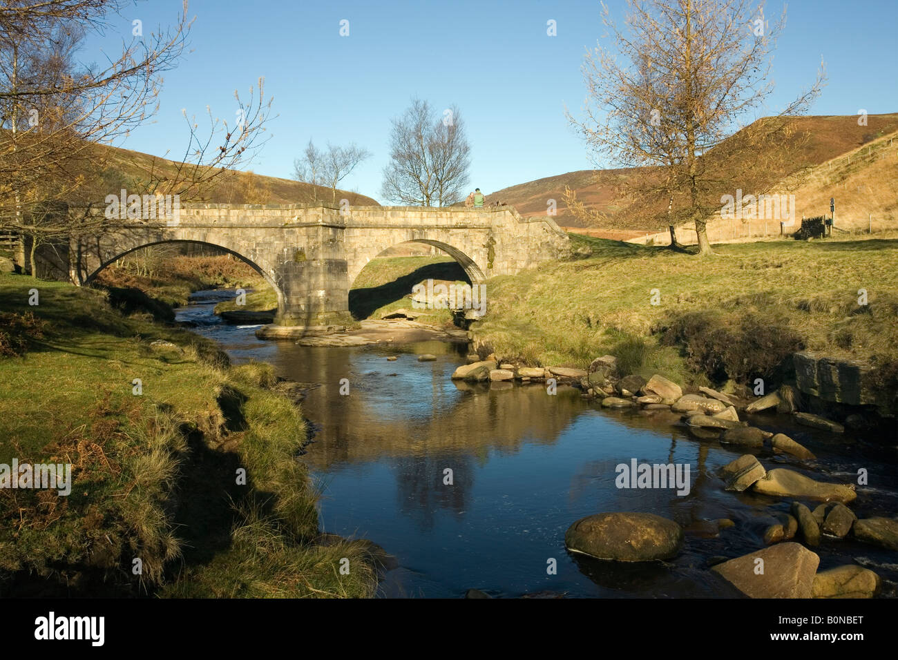 Packen Sie Pferd Brücke, Howden Moor, Derbyshire, England Stockfoto
