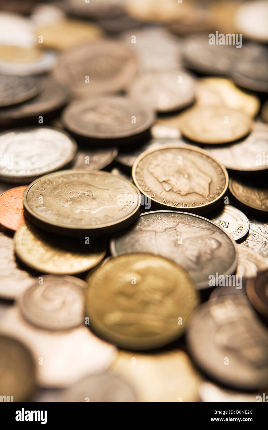 Full-Frame-Ansicht der Gemischte internationale Münzen Stockfoto