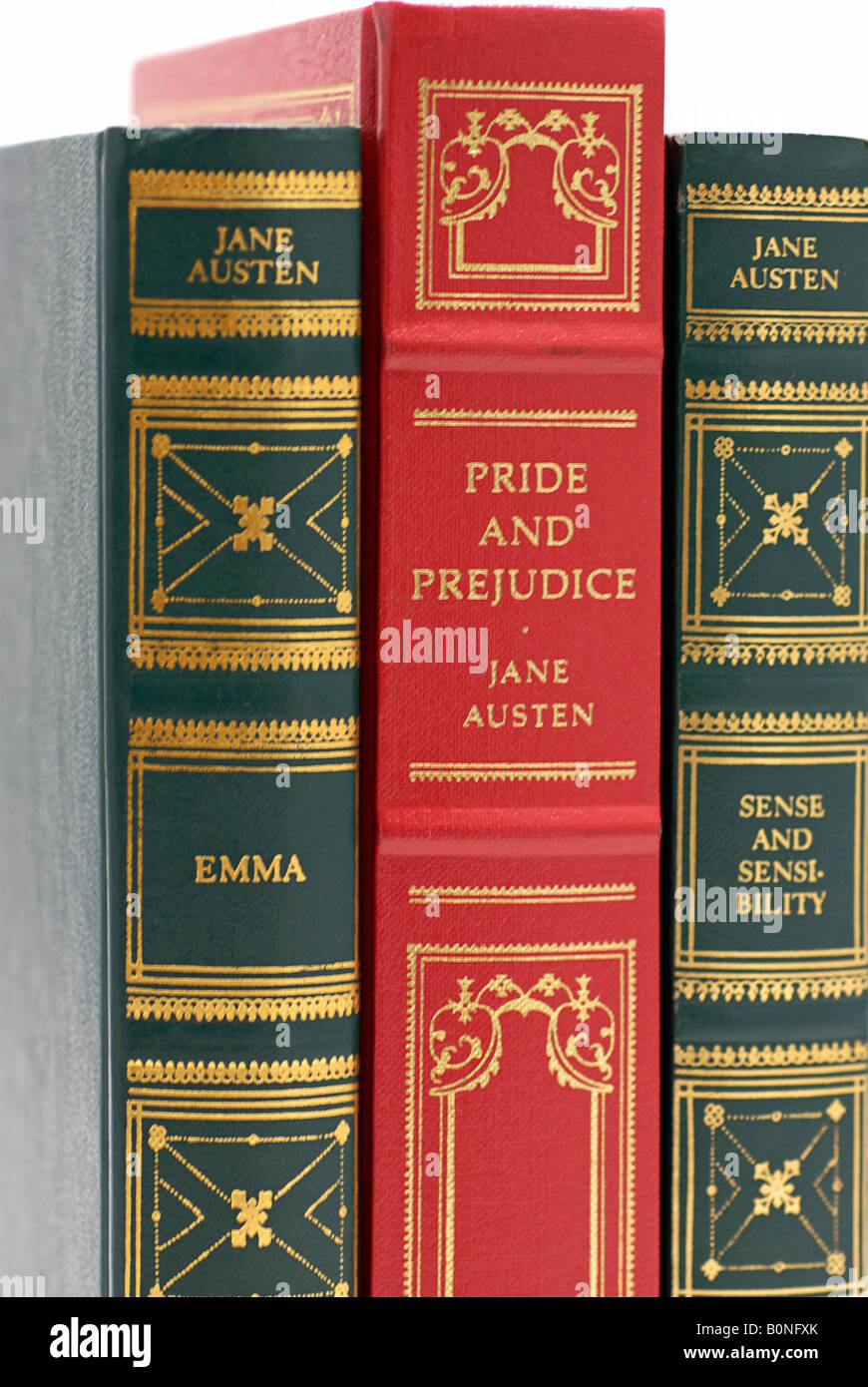 Leder gebundene Bücher, Jane Austen Stockfoto