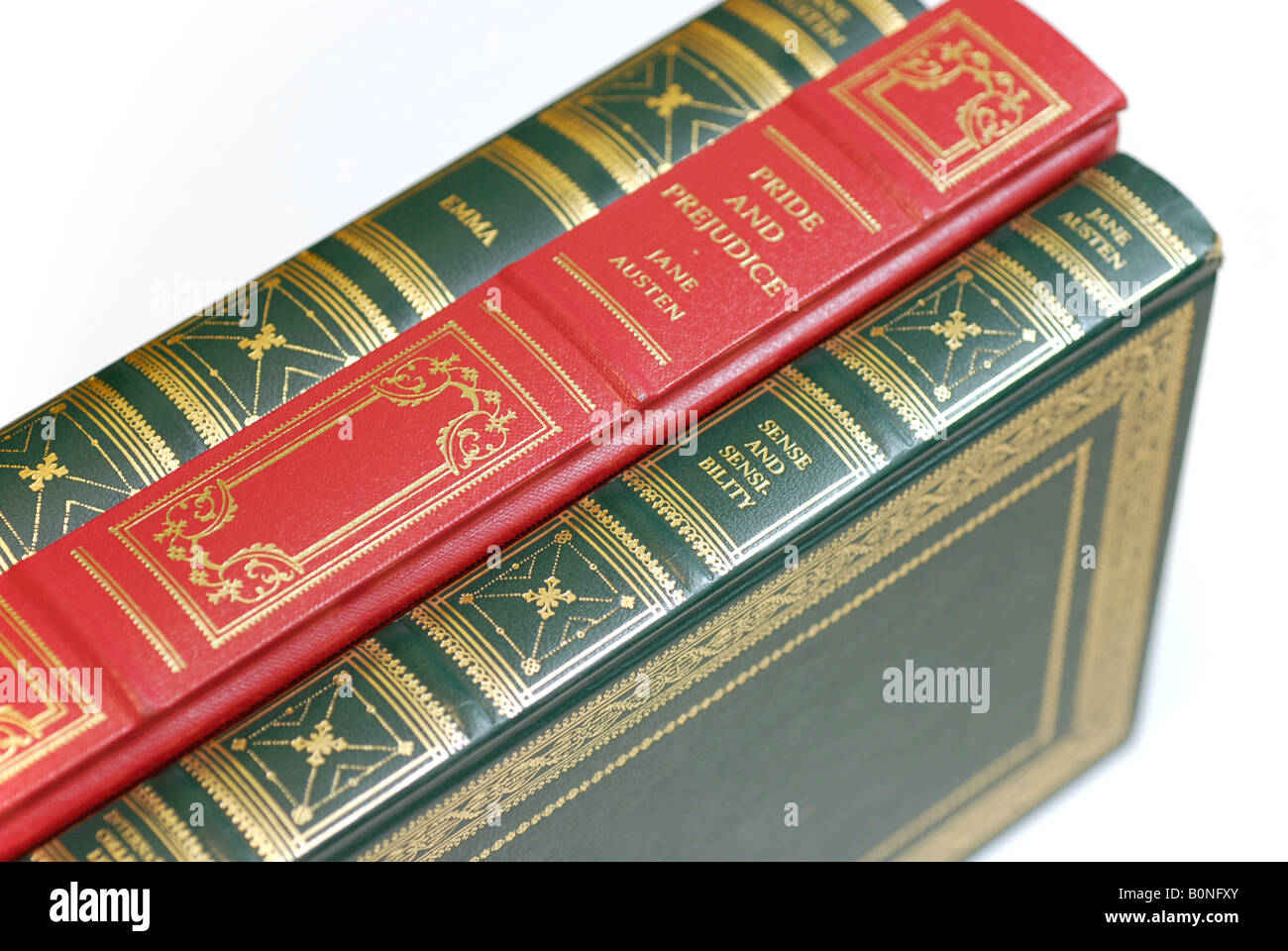 Leder gebundene Bücher, Jane Austen Stockfoto