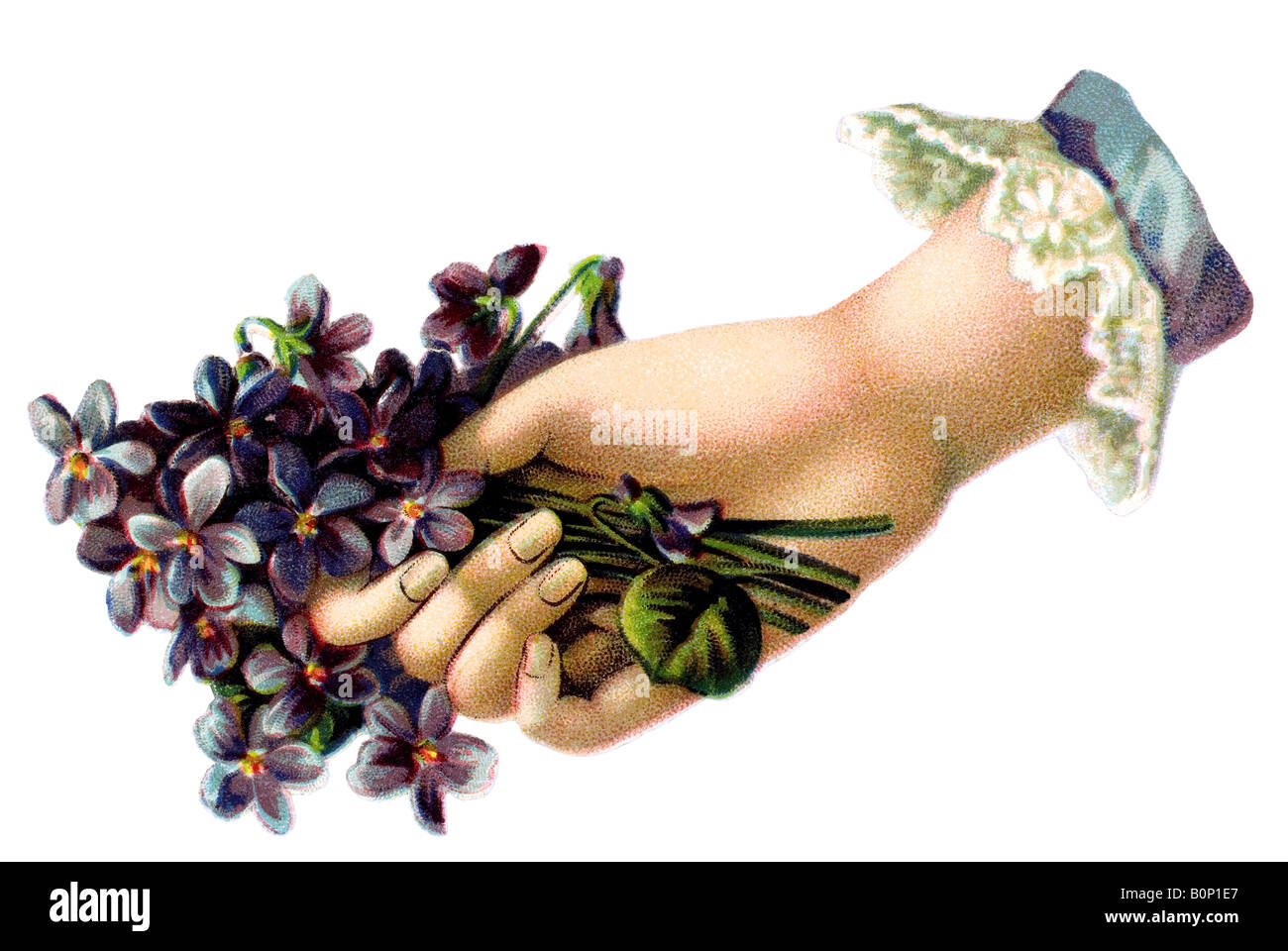 alte antike Hand mit Blume Geschenk 19. Jahrhundert in Deutschland Stockfoto