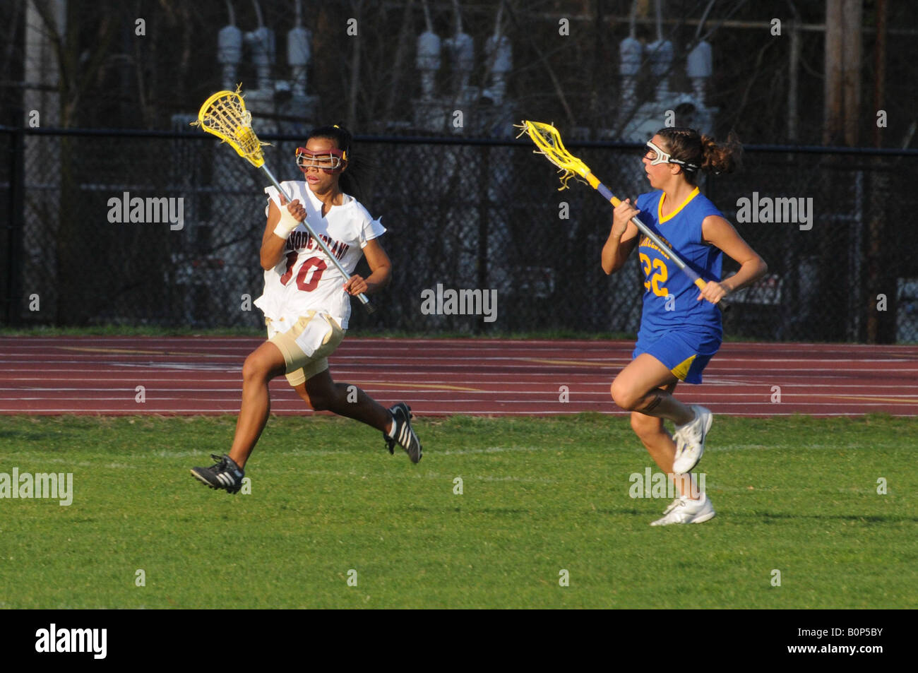 College Frauen Lacrosse Spiel Aktion erschossen Stockfoto