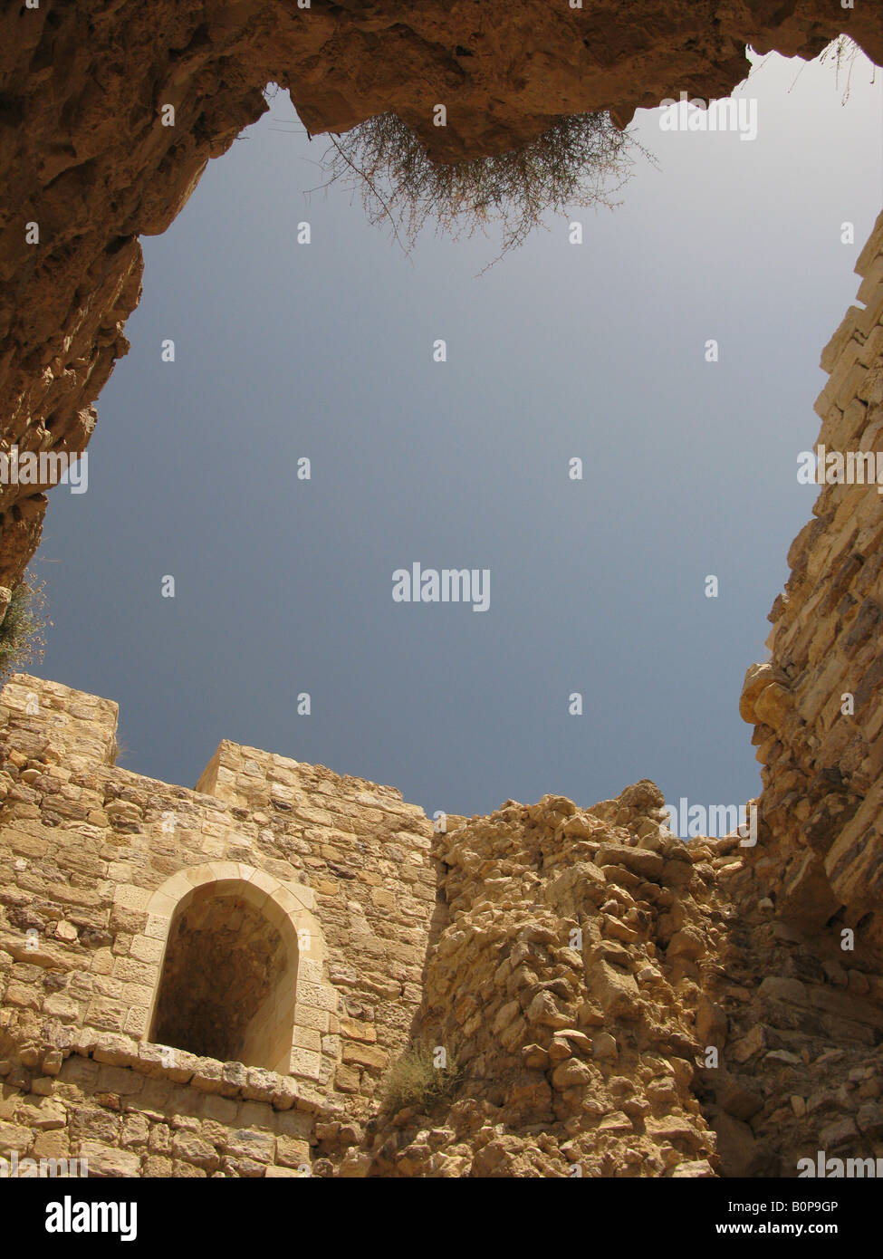 Die Stadtmauer von Al Karak Schloß, Jordanien, Naher Osten Stockfoto