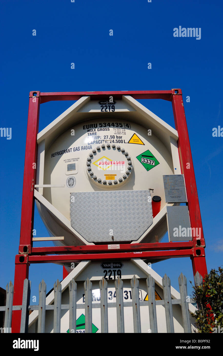 Eurotainer Gas Storage-Container für den Transport geschützt Stockfoto