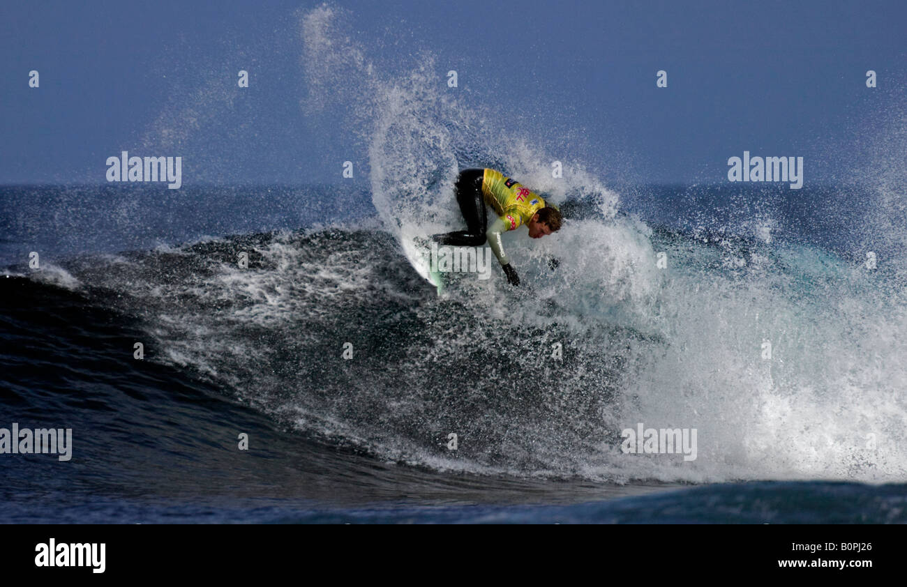 Surfer Surfen an Brimms Ness 2008 O'Neill Highland Open, Thurso Caithness, Schottland, UK, Europa Stockfoto