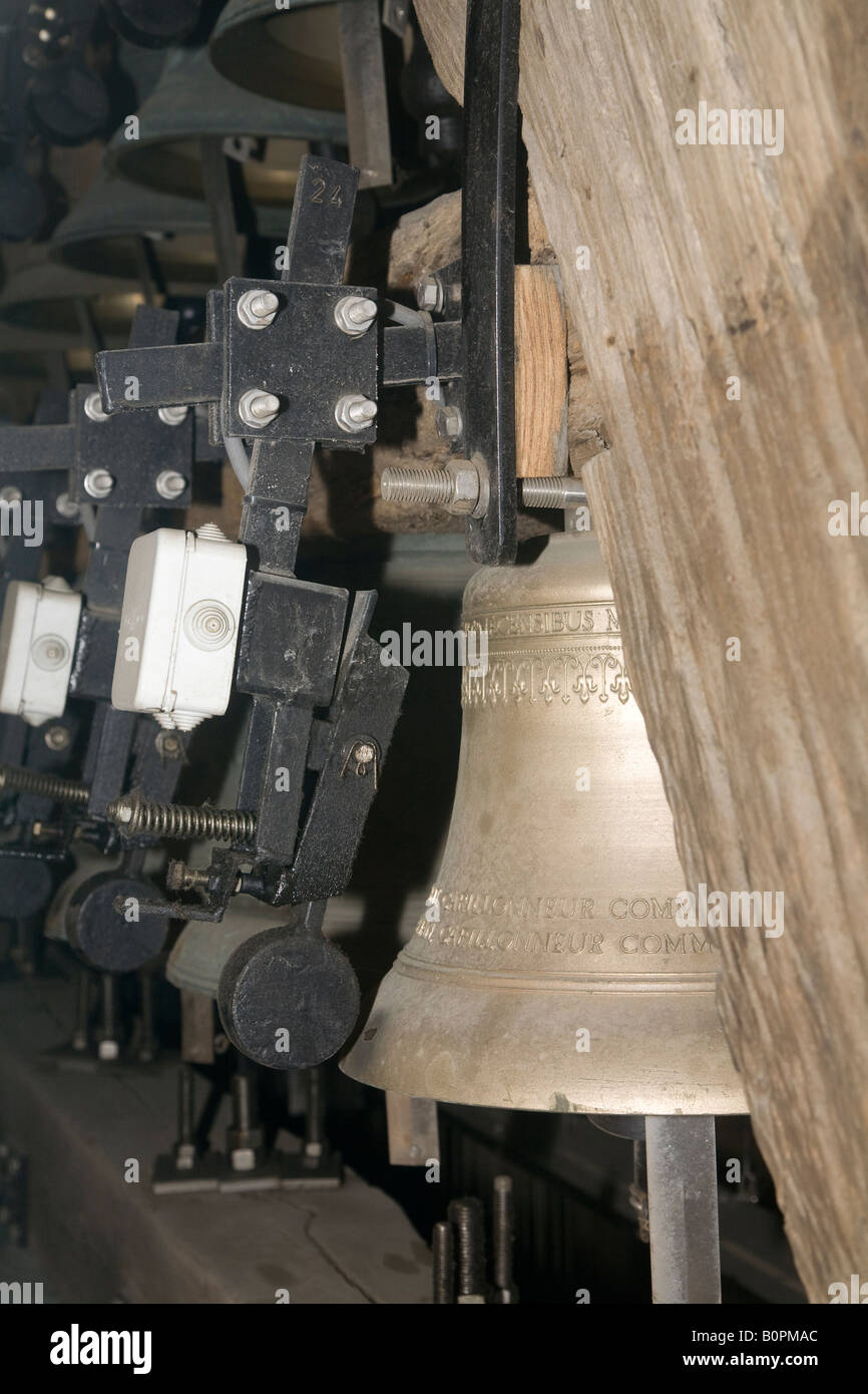 Bell und Stürmer im Glockenturm Tornai Belgien Stockfoto