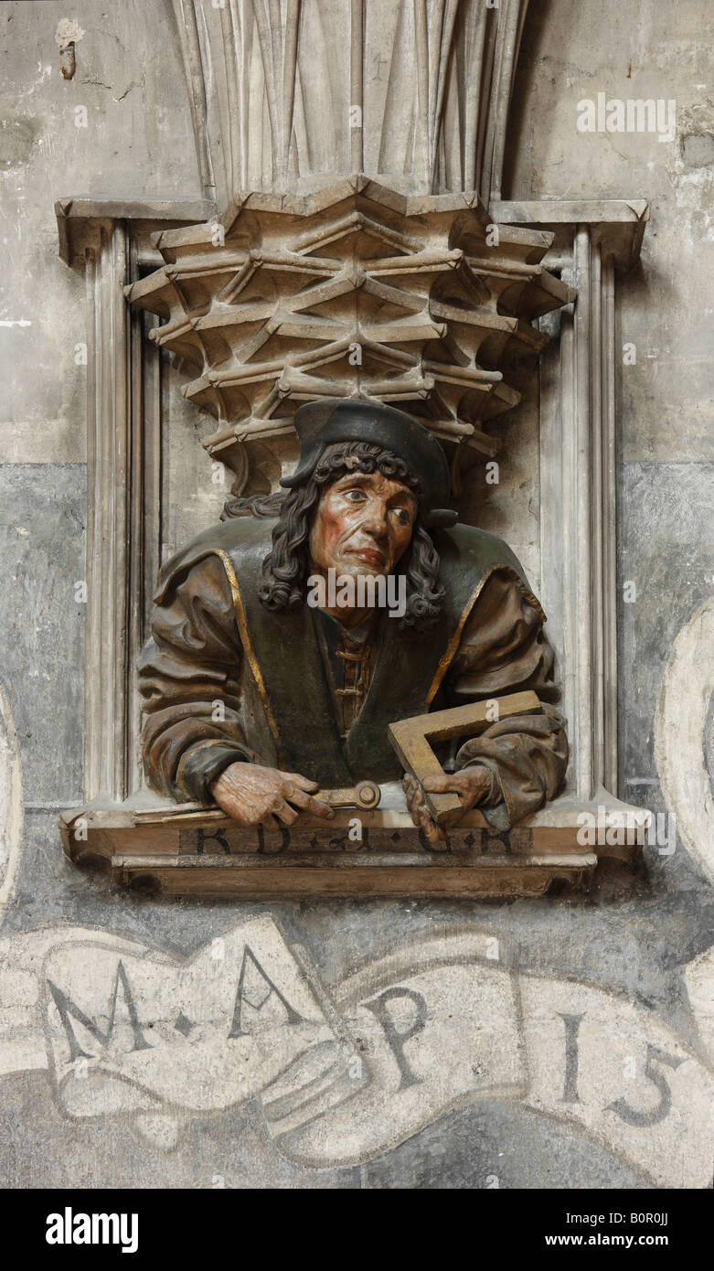 Wien, Stephansdom, Orgelfuß von Anton Pilgram, um 1513, Selbstportrait Stockfoto