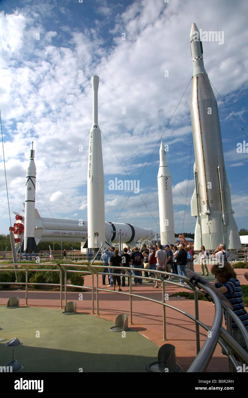 Rocket Garden auf dem Kennedy Space Center Visitor Complex in Cape Canaveral Florida Stockfoto