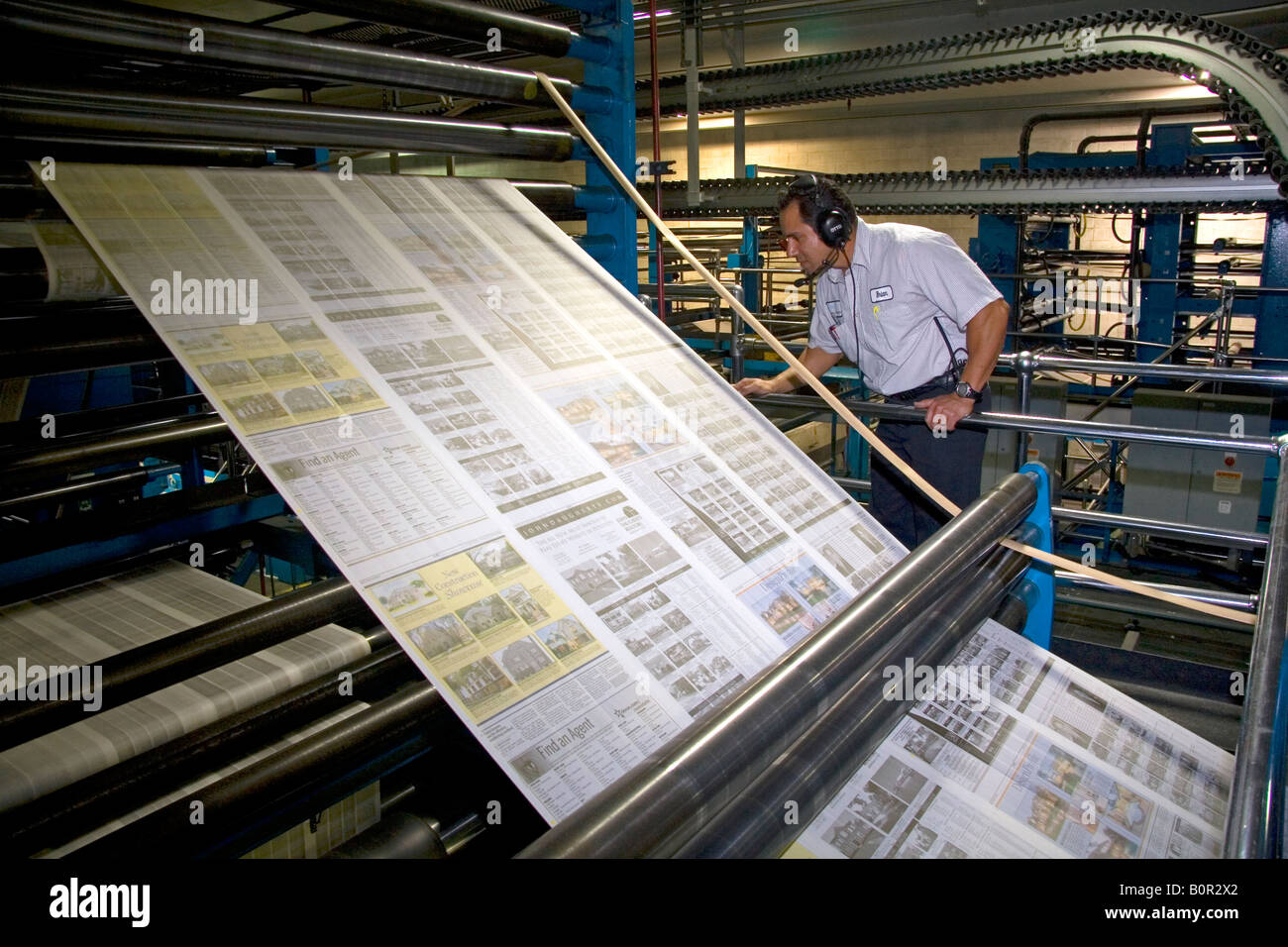 Zeitung für die Houston Chronicle in Houston Texas auf einer Rotationsdruckmaschine gedruckt wird Stockfoto