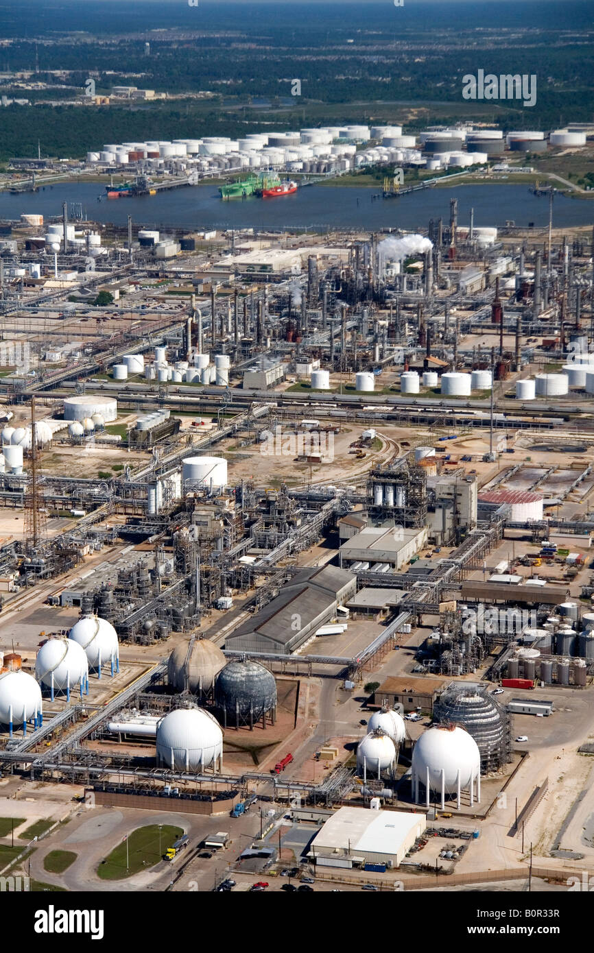 Luftaufnahme von Öl-Raffinerien entlang des Houston Ship Channel in Houston Texas Stockfoto